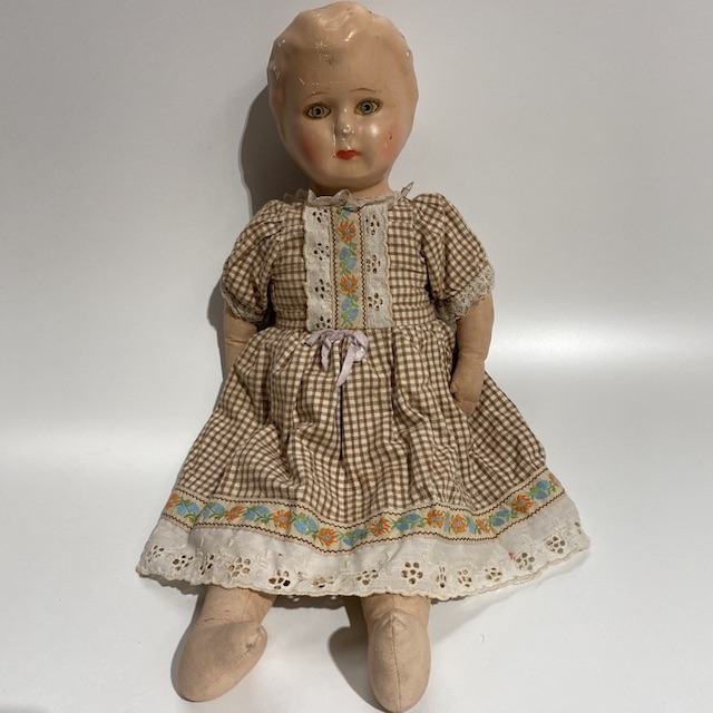 DOLL, Period Toy in Gingham Dress 54cm L